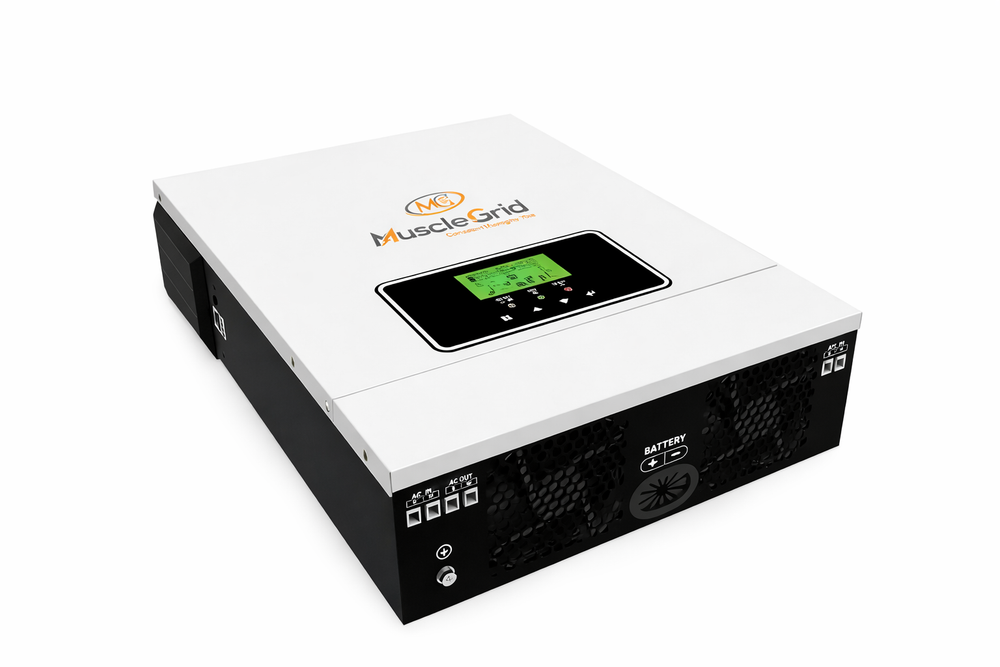 MuscleGrid 3KW 24V True Off-Grid Solar Inverter (3200VA) | Pure Sine Wave | Inbuilt MPPT | Transformerless | Supports LiFePO4 Battery | WiFi Monitoring App for Android & iOS | Heavy Duty | White