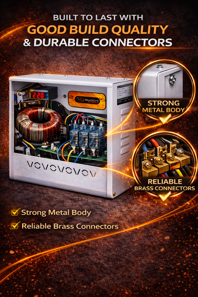 MuscleGrid 4kVA AC Voltage Stabilizer 90V–300V | For 1.5 Ton AC | Wall Mounted | Digital Display