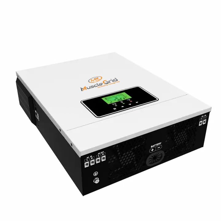 MuscleGrid India 3 KW (3200 VA) True OffGrid Heavy Duty Triple MPPT Booster Transformer Less (Support LiPO4 Battery) Android and iPhone Monitoring 24V Pure Sine Wave Inverter (White)