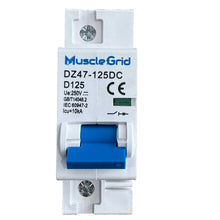 Load image into Gallery viewer, MuscleGrid 125 Amp DC and AC MCB, Heavy Duty, Single Pole, Circuit Breaker for DIY projects and Lithium Batteries