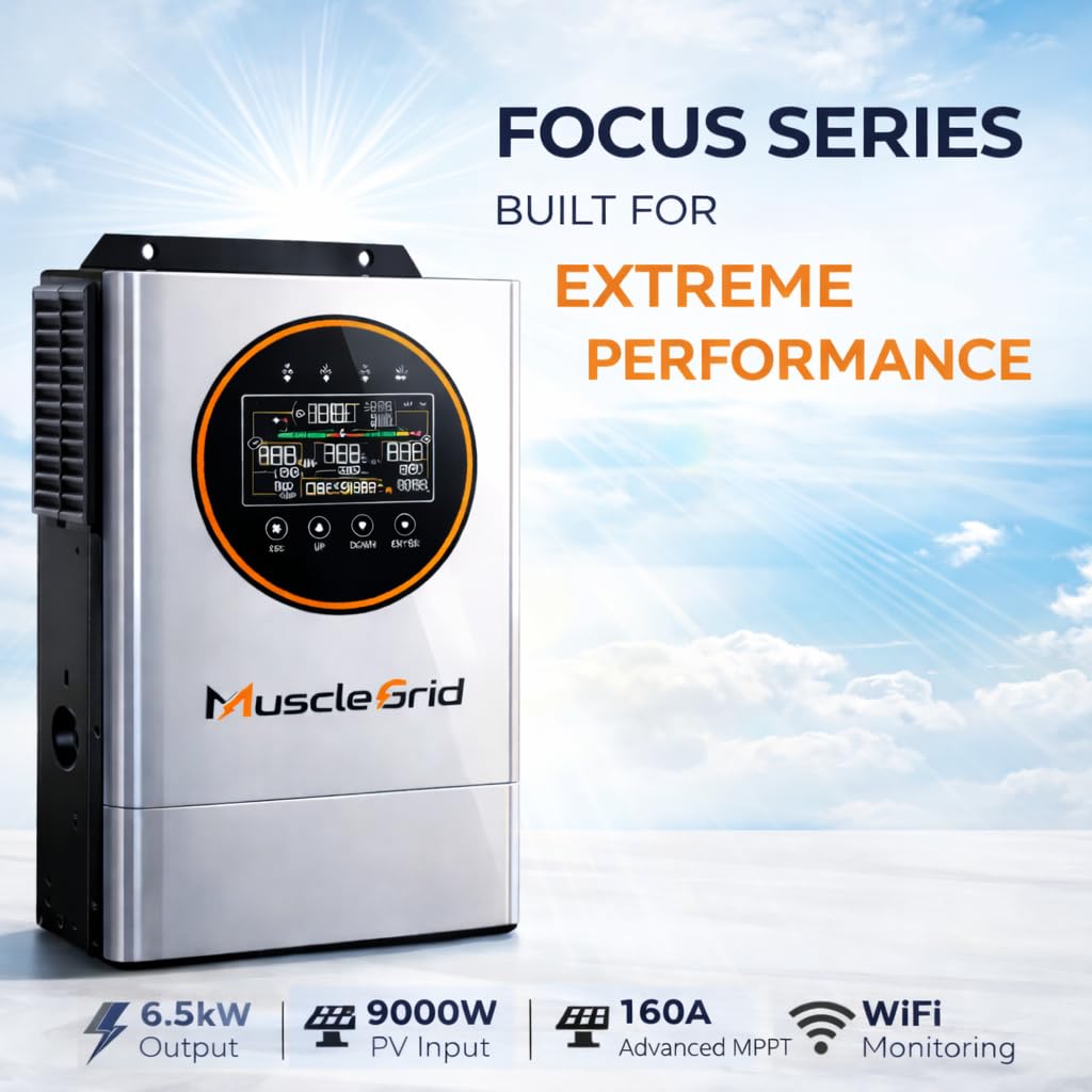 6.2kW 48V Focus Series Hybrid Solar Inverter | 6500W Load Capacity | 9000W PV Input | 160A MPPT | Built-in WiFi | Pure Sine Wave | IP45 | 2026 Model