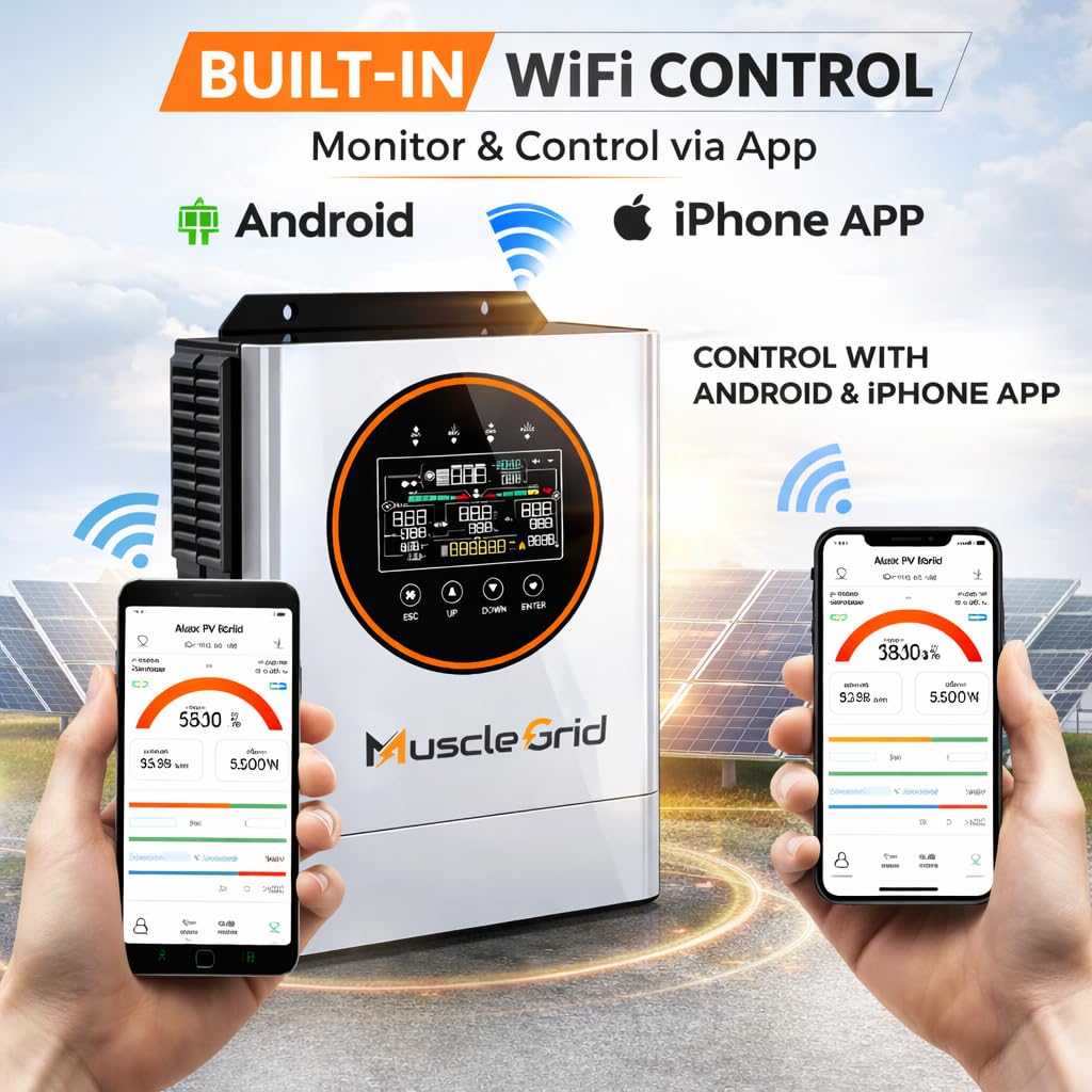 5000W Solar Inverter 24V | 5kW Hybrid MPPT Inverter | 9000W PV Input | WiFi Monitoring | Lithium Battery Compatible | Grid Ready | Model MGH0548