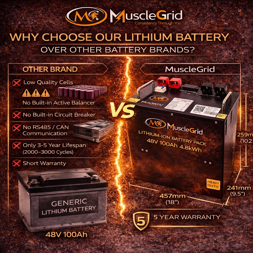 48V 100Ah Lithium Battery | LiFePO4 Solar Battery with Smart BMS, 6000+ Cycles, RS485 & CAN Communication, Home Solar & Inverter Backup