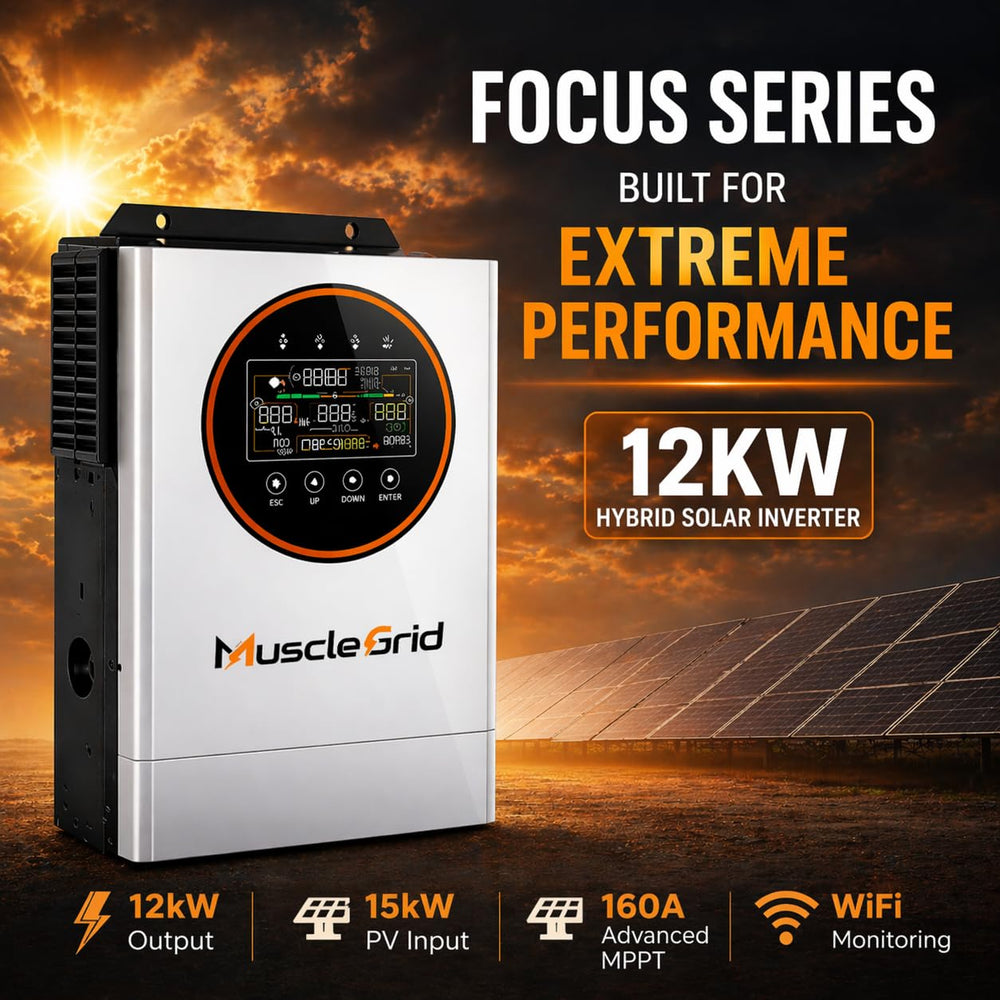 MuscleGrid 12kW Hybrid Solar Inverter for Home Mainline | Supports up to 15kW Solar Panels | Runs 5 ACS + Full House Load | Pure Sine Wave | Inbuilt WiFi Monitoring | Big LCD Display