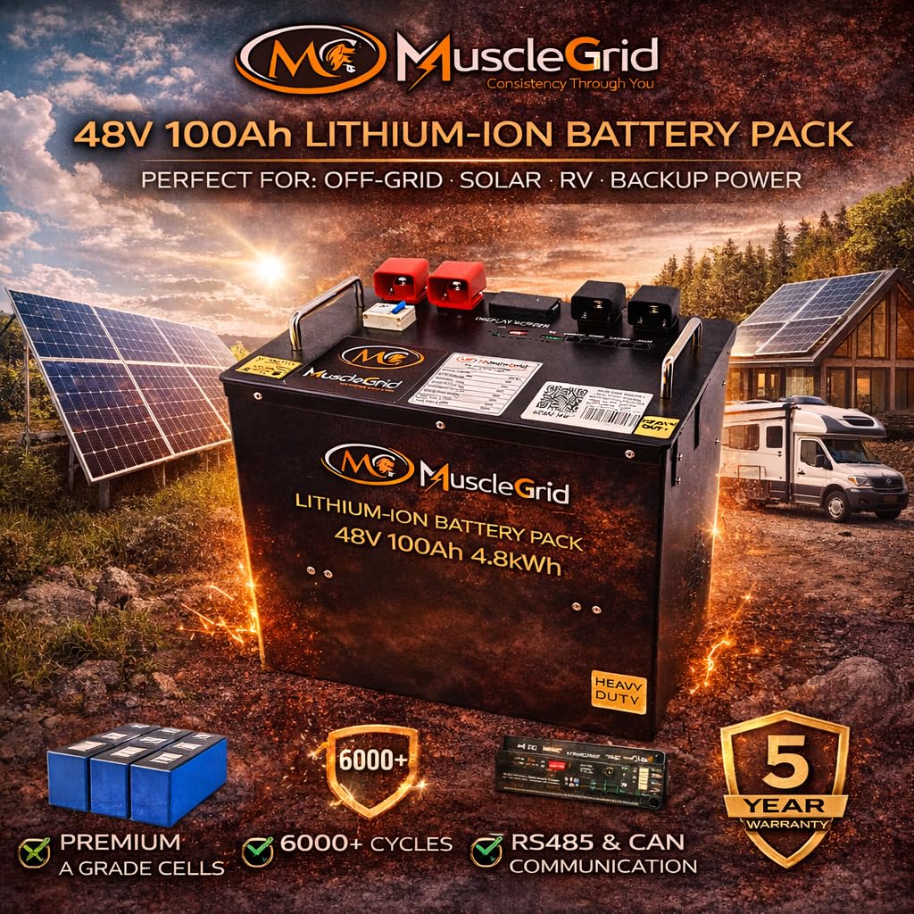 48V 100Ah Lithium Battery | LiFePO4 Solar Battery with Smart BMS, 6000+ Cycles, RS485 & CAN Communication, Home Solar & Inverter Backup