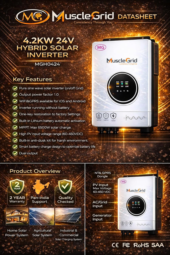 4.2 kW True Hybrid Solar Inverter • True MPPT • Pure Sine Wave • LCD Display • Wall Mount • (2026 Model)