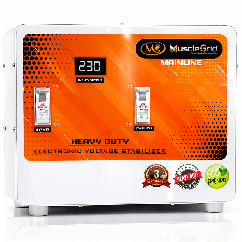 MuscleGrid 10KVA Heavy Duty Mainline Voltage Stabilizer (90V–300V) | 40 Amp | Whole House Protection | Floor Mount | 3 Year Warranty