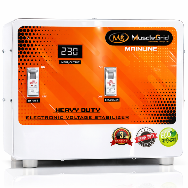 MuscleGrid 8KVA Heavy Duty Mainline Voltage Stabilizer (90V–300V) | Whole House Protection | 32 Amp | Floor Mount
