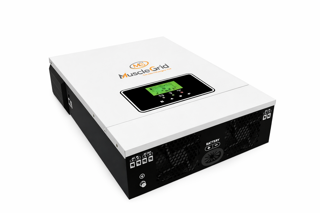 MuscleGrid 3KW 24V True Off-Grid Solar Inverter (3200VA) | Pure Sine Wave | Inbuilt MPPT | Transformerless | Supports LiFePO4 Battery | WiFi Monitoring App for Android & iOS | Heavy Duty | White