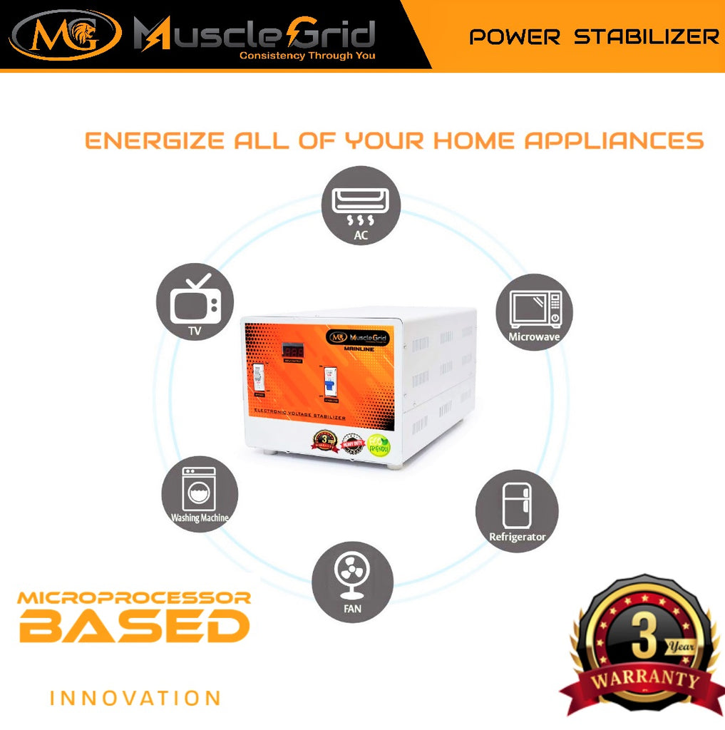 MuscleGrid Double Phase 10KVA 100v-500v Heavy Duty Mainline Stabilizer