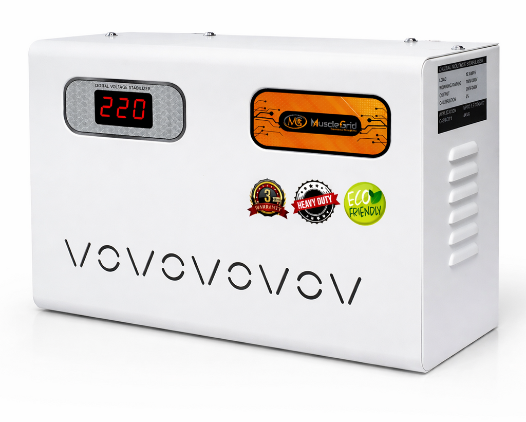 MuscleGrid 4kVA AC Voltage Stabilizer 90V–300V | For 1.5 Ton AC | Wall Mounted | Digital Display