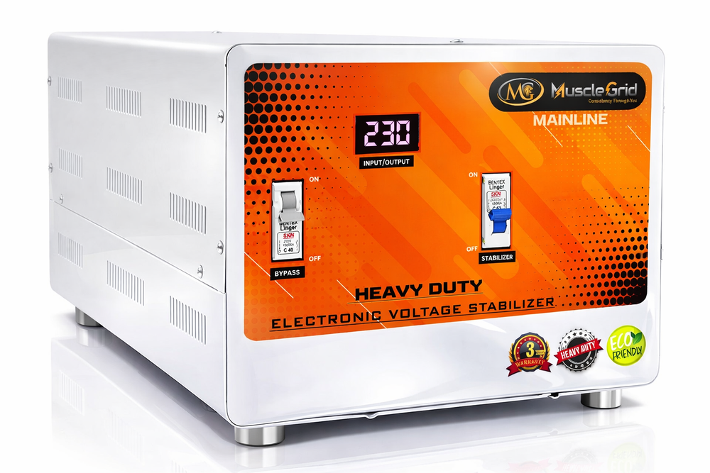 MuscleGrid 15kVA Heavy Duty Voltage Stabilizer – 130V–280V Wide Input Range | Whole House Residential Stabilizer | Digital Protection System