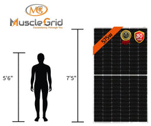 Load image into Gallery viewer, MuscleGrid Plasma (Heavy Duty) Solar Panel 575 Watt (Pack of 4) Halfcut 24 Volts 144 Cells Framed Dual Glass Mono PERC Bifacial Solar Panels Commercial Grade (16 Panels (9200W))