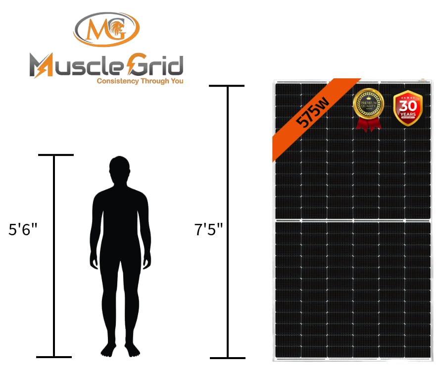 MuscleGrid Plasma (Heavy Duty) Solar Panel 575 Watt (Pack of 4) Halfcut 24 Volts 144 Cells Framed Dual Glass Mono PERC Bifacial Solar Panels Commercial Grade (16 Panels (9200W))