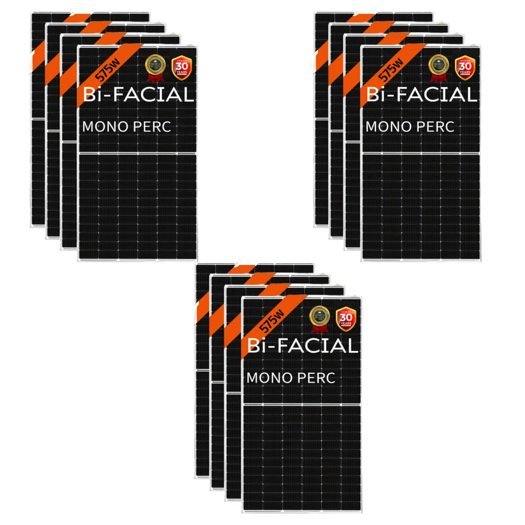 MuscleGrid Plasma (Heavy Duty) Solar Panel 575 Watt (Pack of 4) Halfcut 24 Volts 144 Cells Framed Dual Glass Mono PERC Bifacial Solar Panels Commercial Grade (16 Panels (9200W))