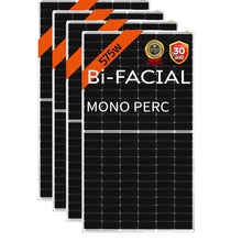 Load image into Gallery viewer, MuscleGrid Plasma (Heavy Duty) Solar Panel 575 Watt (Pack of 4) Halfcut 24 Volts 144 Cells Framed Dual Glass Mono PERC Bifacial Solar Panels Commercial Grade (16 Panels (9200W))