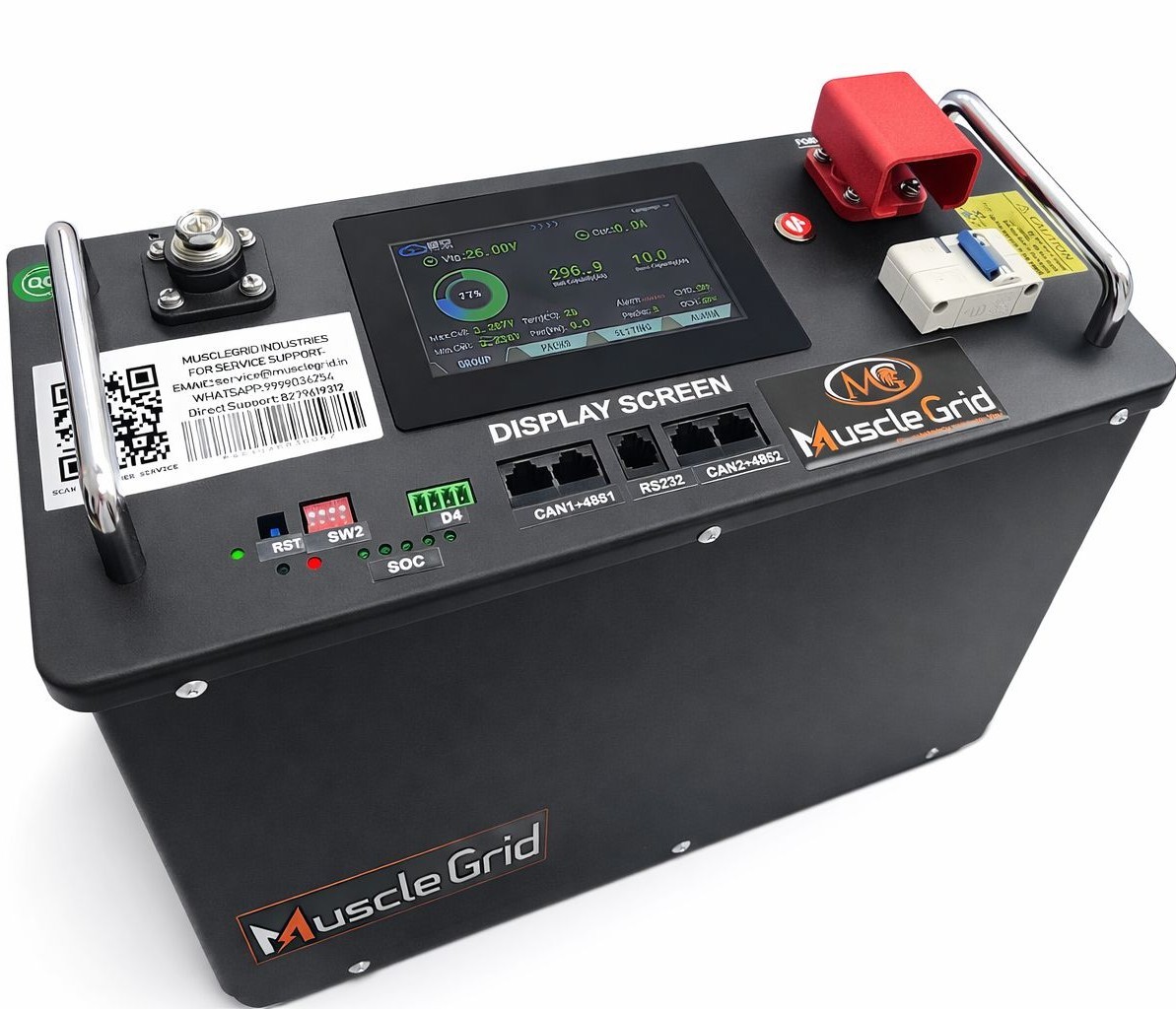 MuscleGrid Signature Series 25.6V 120Ah LiFePO4 Battery | Touchscreen Display | JK BMS + Active Balancer | Dual Connectors
